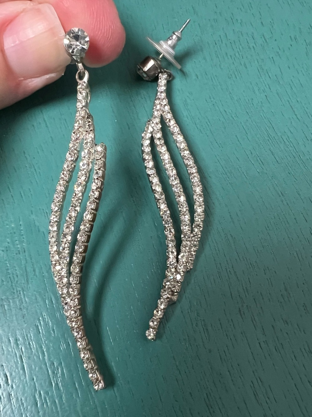 Silver rhinestone Wave Drop Earrings